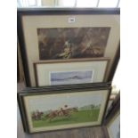 Three French coloured prints of horse racing subjects, Ch Ancelin, a signed coloured print after