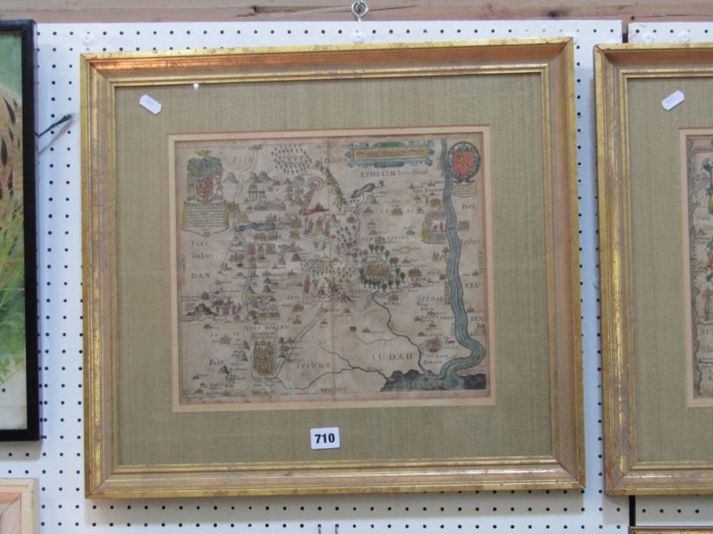 A pair of 17th century coloured maps of biblical areas and incidents comprising example showing - Image 2 of 3