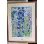 A late 20th century watercolour and body colour study of delphiniums by Alan Hydes, signed bottom