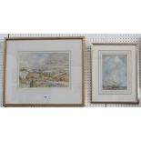 A 19th century watercolour attributed to Vernon Wethered showing an extensive landscape, initials