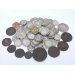 A collection of pre 1946 mainly silver shillings - 790gm together with a 1797 cartwheel penny,