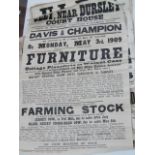 Ten Davis and Champion advertising the forth coming sale of furniture, pasture land, various