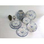 Oriental wares including ginger jar and cover,vase with bird and floral celadon type open bowl,