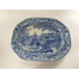 An early 19th century blue and white transfer printed meat plate of oval form, attributed to C J