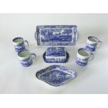 A collection of Copeland Spode Italian pattern blue and white printed wares comprising a butter dish