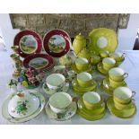 A collection of Adderley tea and coffee wares with a citrus coloured glaze comprising cake plate,