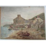 A late 19th century watercolour by Henry John Lyon of a coastal scene with fishing boat,