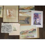 An interesting collection of pictures and prints including a 19th century gouache study of females