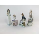 A collection of Lladro Daisa and Nao figures of children including a young girl kneeling beside a