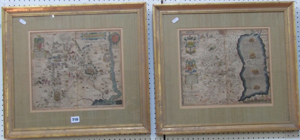 A pair of 17th century coloured maps of biblical areas and incidents comprising example showing