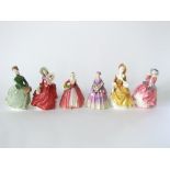 A collection of six Royal Doulton figures comprising Grace HN2318, Sandra HN2275, Autumn Breezes