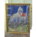 A contemporary embroidered and fabric collage picture after Van Gogh - The Church at Auvers, 83 x