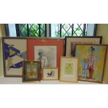 A large quantity of paintings and prints relating to clowns and the circus, many framed (15).