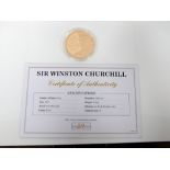 A 916/1000 gold £5 proof coin 2015 commemorating Sir Winston Churchill, 38.61mm, weight 39-94 gm,