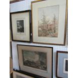 A collection of 18th and 19th century pictures, prints, and engravings including a pair of black and