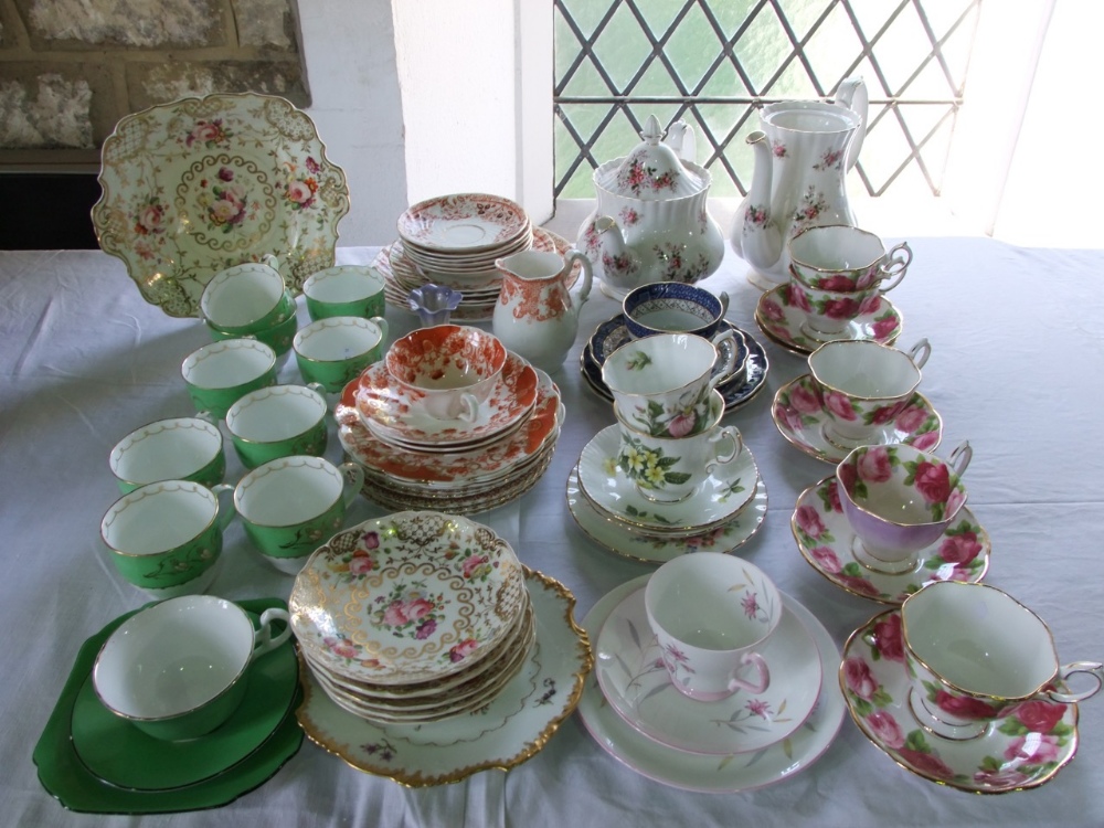 A collection of Royal Albert Old English Rose pattern tea wares comprising five cups and five