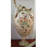 A substantial 19th century vase with painted blackberry and bramble decoration within an ornate