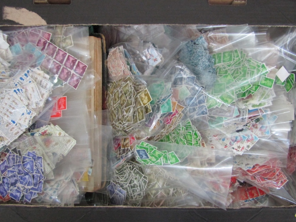 A box containing a very large quantity of modern GB stamps in bags, 1000's