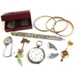 A collection of jewellery and watches to include a sterling silver key wound pocket watch, a