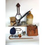 Mixed miscellaneous lot to include Roscoe's Ginger Wine salt glazed flagon, wall barometer,