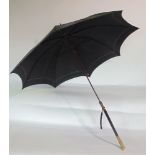Victorian ladies umbrella with stitched handle and cover with further horn fittings, 92cm long