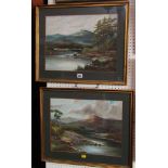 A pair of early 20th century gouache studies of mountainous landscapes with cattle etc, both