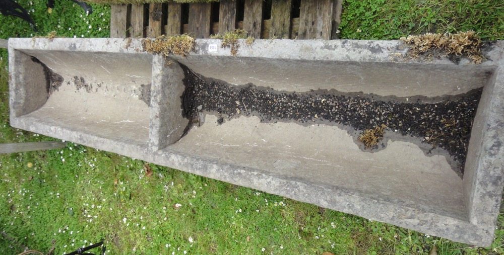 A good quality weathered limestone two divisional feeding trough, 220 cm long x 50 cm wide approx. - Image 3 of 3