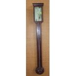 Late 19th century mahogany and marquetry inlaid stick barometer, the silvered face inscribed Aiano &