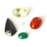 A collection of natural gemstones to include a 35ct oval cabochon Aventurine quartz (sunstone), a