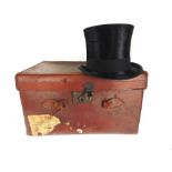 Scott & Co of London Brushed silk top hat within silk lined leather hat box