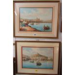 A pair of watercolours of Maltese harbour scenes both signed E L? Galea, and inscribed Malta, 30 x