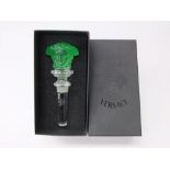 Boxed Rosenthal Versace glass bottle stopper, the green glass knop in the form of a ladies head