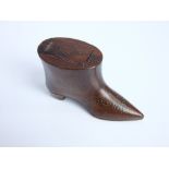 An early 19th century tureen stuff boot with pin head detail, monogrammed EM