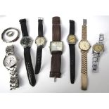 A collection of vintage and modern gentleman's wristwatches (7) together with a white metal, paste