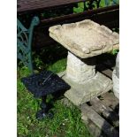 Reconstituted stone bird bath; together with a metalwork sundial (2)