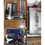 vintage projector within a steel case together with a collection of vintage Robert radios and