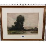 An early 20th century watercolour of cattle in an extensive landscape 28 x 38cm in gilt frame,