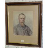 A 19th century bust length watercolour portrait of a bearded man signed to right W Percy and dated