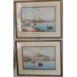 A pair of watercolours of Maltese harbour scenes both signed EL? Galea, inscribed Malta, 30 x 42cm