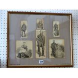 A montage of six grisaille watercolour figure studies of male and female characters, woman with