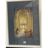 A 20th century watercolour of a church interior scene by Eustace H Button inscribed verso Evensong -