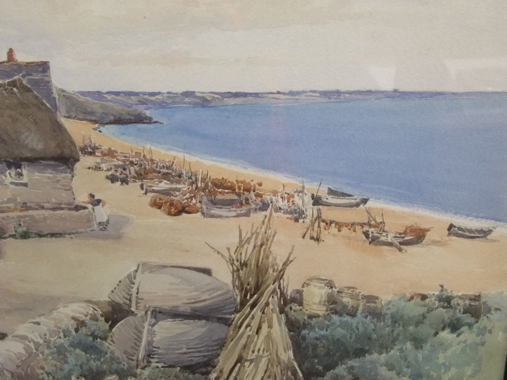 An early 20th century watercolour of a beach scene at Bee Sands in Devon by Frederick E Bolt showing - Image 3 of 4