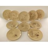 A set of ten 19th century nursery plates with brown printed decoration showing scenes from the rhyme