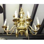 A pair of stepped brass ceiling lights with scrolled branches and gadrooned stems (2)