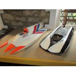 Two model pond craft, and a glass fibre pond speed boat hull (3)