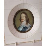 An early 20th century miniature portrait showing a bust length study of King Charles I after Van