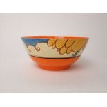 A Newport Pottery Clarice Cliff Bizarre Fantasque bowl with painted yellow foliage detail and with