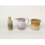 A mid 19th century jug with purple printed decoration showing harbour scenes with shipping and