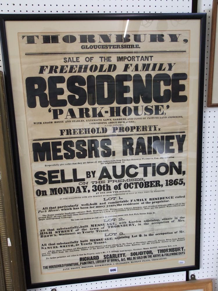 Three 19th and early 20th century posters advertising property auctions including sale of the