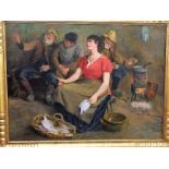 An early 20th century continental school oil painting on canvas showing an interior scene with